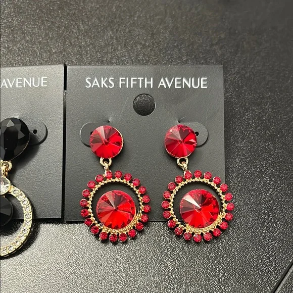 Saks Fifth Avenue Black and Red Earrings Collection - Picture 3 of 4